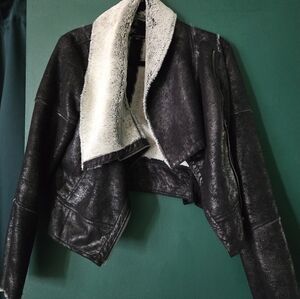 bebe Black Leather Jacket with White Shearling